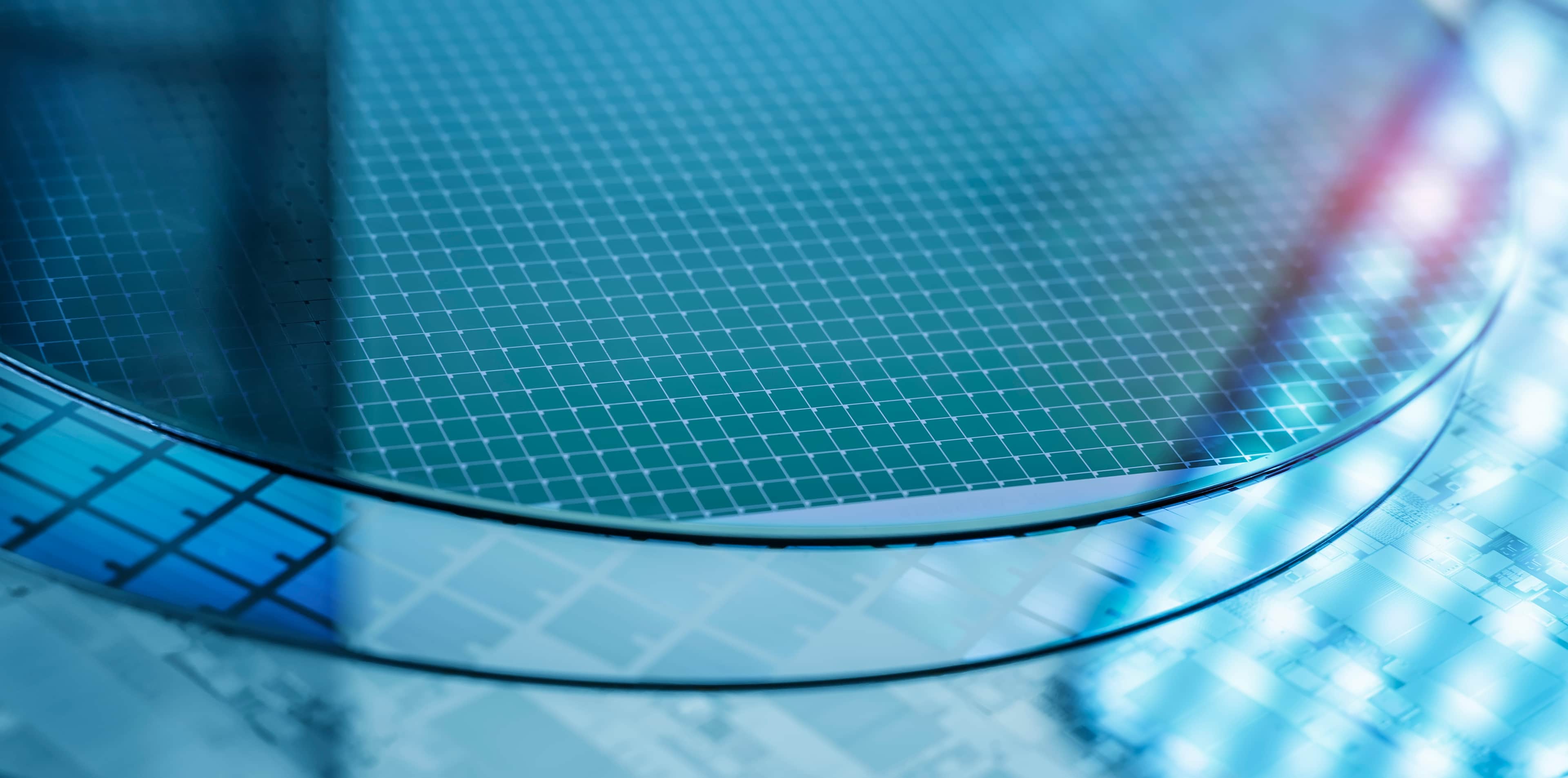 Close-up of semiconductor wafer grid pattern