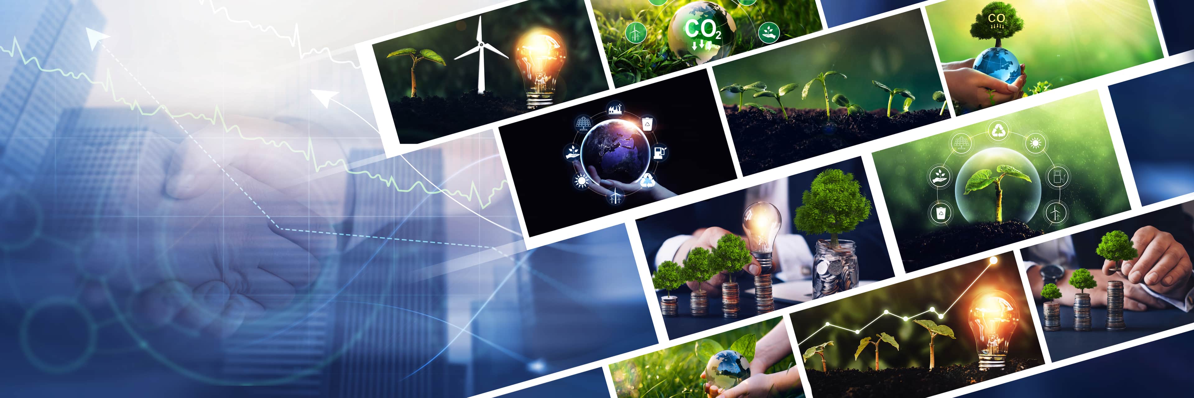 Collage of sustainability and technology concepts